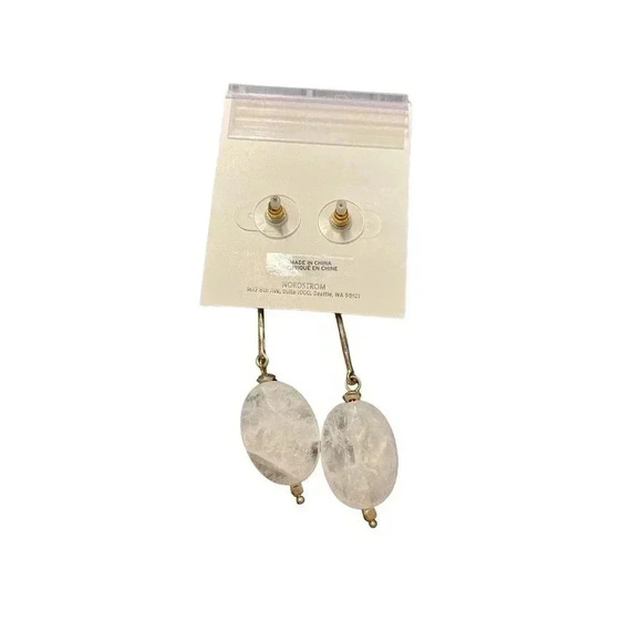 Melrose And Market Gold Tone Genuine Clear Quartz Dangle Earrings - Picture 2 of 2